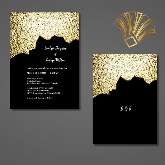 Luxuriöse Black Gold Textured Modern Wedding Einladung