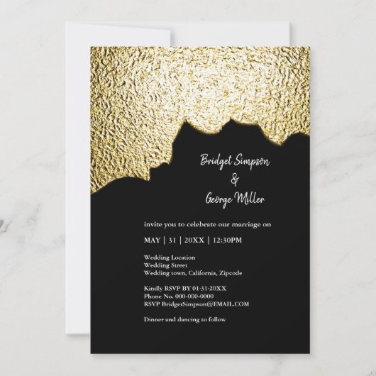 Luxuriöse Black Gold Textured Modern Wedding Einladung (Vorderseite)