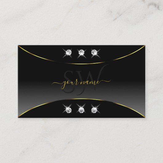 Luxuriöse Black Gold Verziert Diamonds und Monogra Visitenkarte (Vorderseite)
