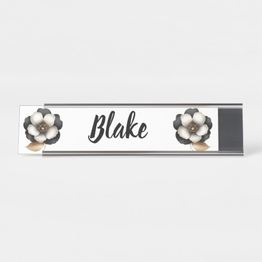 Luxuriöse Black Ivory Floral Name Schreibtischnamensplakette (Vorderseite )