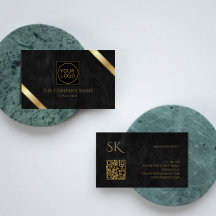Luxuriöse Black Leather und Gold QR-Logo