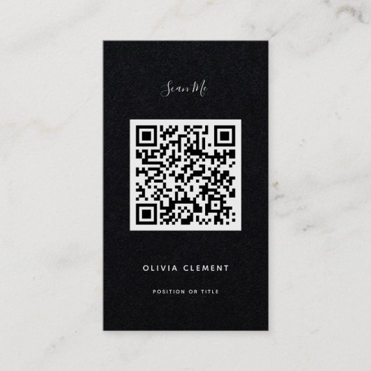 Luxuriöse Black Modern QR Code Business Card Visitenkarte (Vorderseite)