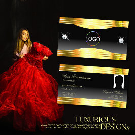 Luxuriöse Black Ombre Gold Borders Logo und Foto Visitenkarte