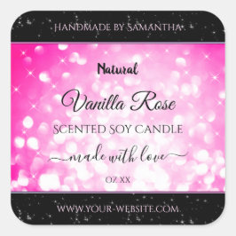 Luxuriöse Black Pink Glitzer Produktverpackungsmar Quadratischer Aufkleber