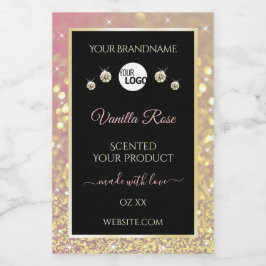 Luxuriöse Black Pink Gold Glitzer Produktmarken Lo Lebensmitteletikett
