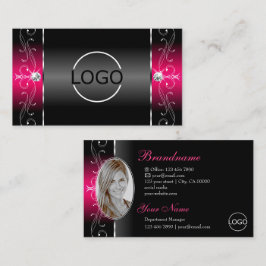 Luxuriöse Black Pink Squiggled Jewels Logo & Foto Visitenkarte