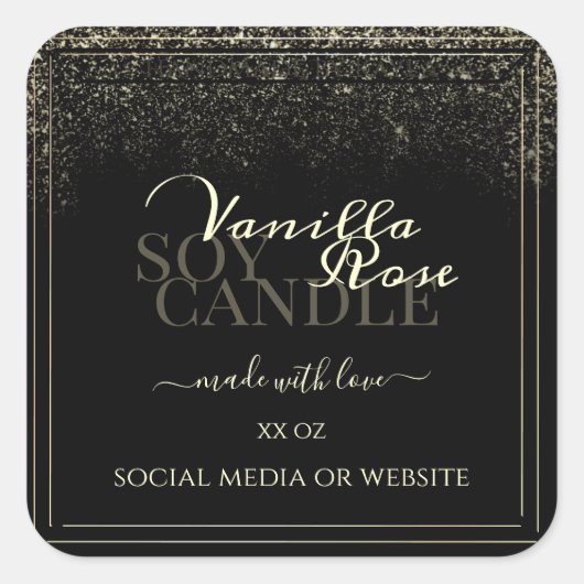 Luxuriöse Black Product Packaging Labels Gold Fram Quadratischer Aufkleber (Vorderseite)