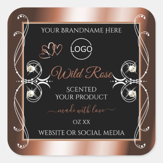 Luxuriöse Black Rose Gold Decoder Produktlogo Quadratischer Aufkleber (Vorderseite)