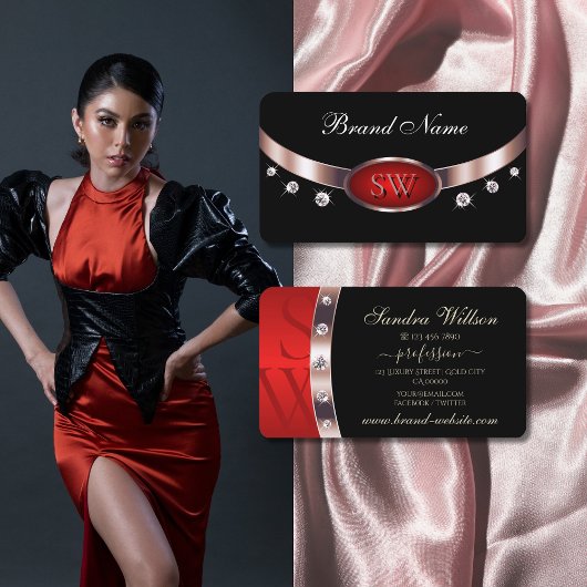 Luxuriöse Black Rose Gold Red mit Monogram Diamond Visitenkarte