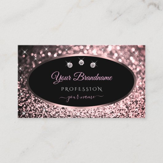 Luxuriöse Black Rose Gold Sparkle Glitzer Diamonds Visitenkarte (Vorderseite)
