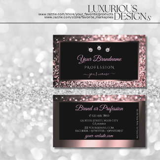 Luxuriöse Black Rose Gold Sparkling Glitzer Diamon Visitenkarte