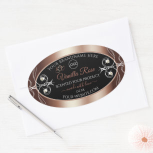Luxuriöse Black Rosegold Shimmery Product Labels L Ovaler Aufkleber