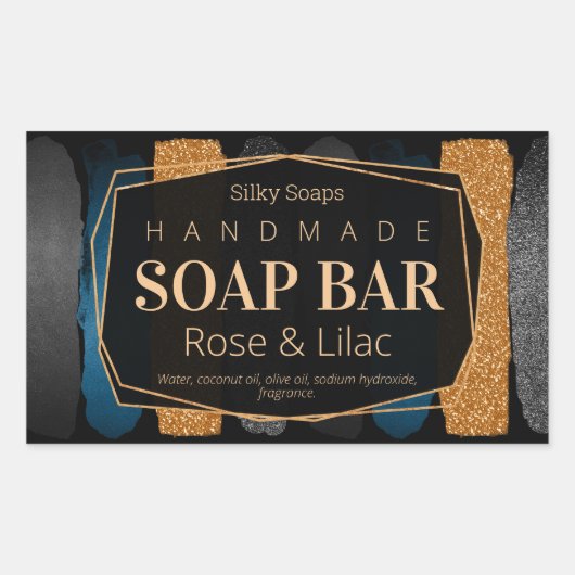 Luxuriöse Black Shimmer handgefertigte Seifen Kerz Rechteckiger Aufkleber (Vorderseite)