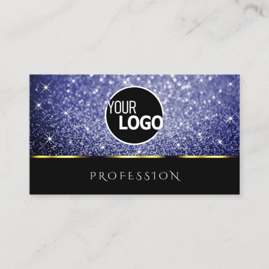 Luxuriöse Black Shimmery Royal Blue Glitzer hinzuf Visitenkarte (Vorderseite)