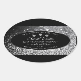 Luxuriöse Black Silver Glitzer Diamonds - Produkte Ovaler Aufkleber