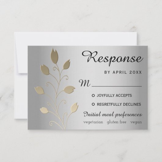 Luxuriöse Bläsersilber und Gold Wedding RSVP Card (Vorderseite)