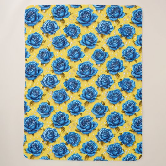 Luxuriöse blaue 3D-Rosen erblühende Eleganz Sherpadecke (Vorderseite)
