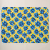 Luxuriöse blaue 3D-Rosen erblühende Eleganz Sherpadecke (Vorderseite (Horizontal))
