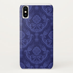 Luxuriöse blaue Blumen-Damaskus-Tapete iPhone X Hülle