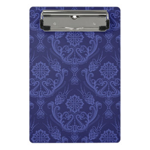 Luxuriöse blaue Blumen-Damaskus-Tapete Mini Klemmbrett