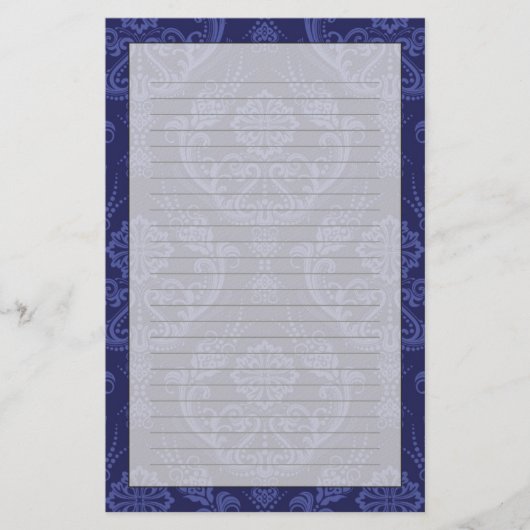 Luxuriöse blaue Damast Tapete Briefpapier (Vorderseite)