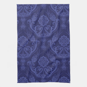 Luxuriöse blaue florale Damasttapete Handtuch