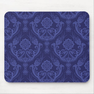 Luxuriöse blaue florale Damasttapete Mousepad