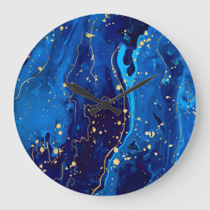 Luxuriöse Blaue Goldmarmor-Textur Große Wanduhr