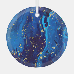 Luxuriöse Blaue Goldmarmor-Textur Ornament Aus Glas