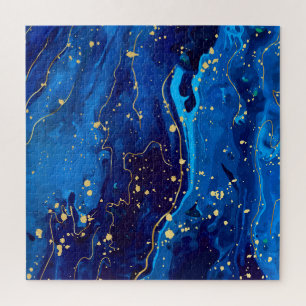 Luxuriöse Blaue Goldmarmor-Textur Puzzle