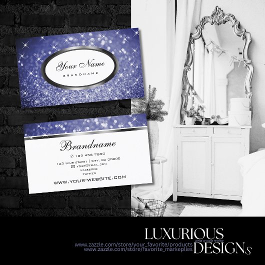 Luxuriöse Blue Glitzer Sparkle Shimmer Stars Stilv Visitenkarte