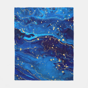Luxuriöse Blue Gold Marmor Texture Fleecedecke