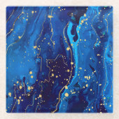 Luxuriöse Blue Gold Marmor Texture Glasuntersetzer (Vorderseite)