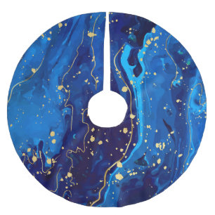 Luxuriöse Blue Gold Marmor Texture Polyester Weihnachtsbaumdecke