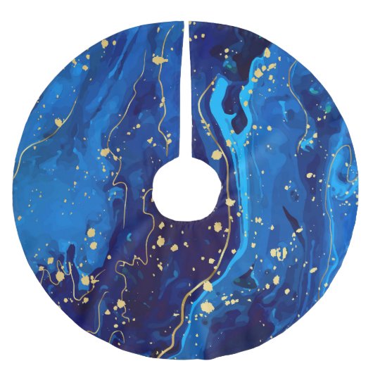Luxuriöse Blue Gold Marmor Texture Polyester Weihnachtsbaumdecke (Vorderseite)