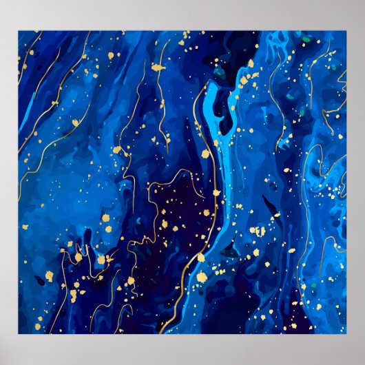 Luxuriöse Blue Gold Marmor Texture Poster (Vorne)