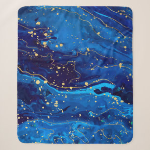 Luxuriöse Blue Gold Marmor Texture Sherpadecke