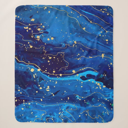 Luxuriöse Blue Gold Marmor Texture Sherpadecke (Vorderseite)