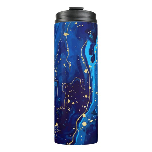 Luxuriöse Blue Gold Marmor Texture Thermosbecher (Vorderseite)