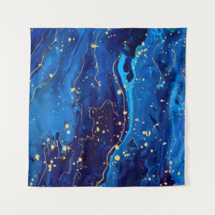 Luxuriöse Blue Gold Marmor Texture Wandteppich
