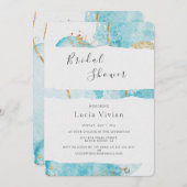 Luxuriöse Blue Gold Watercolor Abstraktes Brautpar Einladung (Vorne/Hinten)