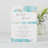 Luxuriöse Blue Gold Watercolor Abstraktes Brautpar Einladung (Stehend Vorderseite)