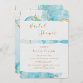 Luxuriöse Blue Gold Watercolor Abstraktes Brautpar Einladung (Vorne/Hinten)