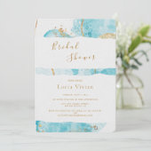 Luxuriöse Blue Gold Watercolor Abstraktes Brautpar Einladung (Stehend Vorderseite)