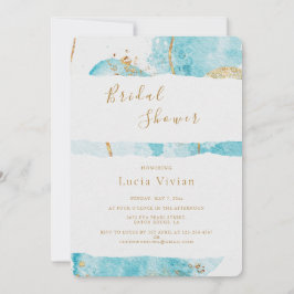 Luxuriöse Blue Gold Watercolor Abstraktes Brautpar Einladung