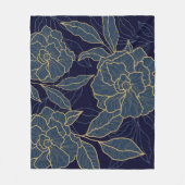 Luxuriöse Blue Navy Gold Blume Fleecedecke (Vorderseite)