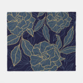 Luxuriöse Blue Navy Gold Blume Fleecedecke (Vorderseite (Horizontal))
