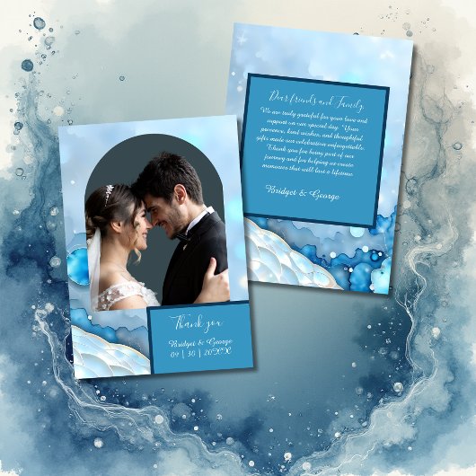 Luxuriöse Blue Watercolor Abstrakt Pearlescent Dankeskarte