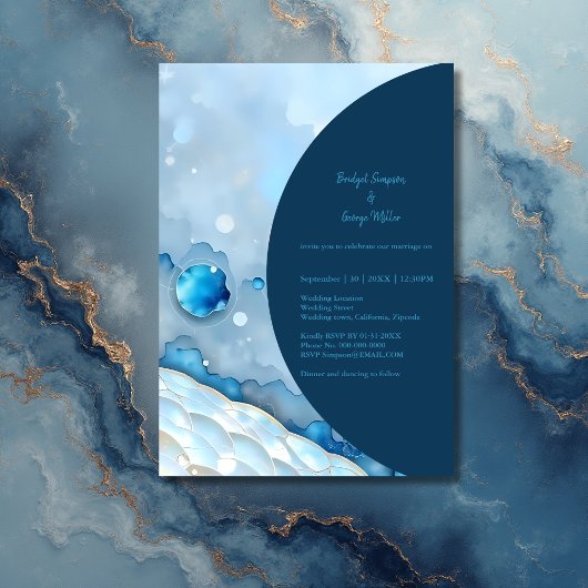 Luxuriöse Blue Watercolor Abstrakt Pearlescent Einladung