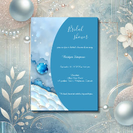 Luxuriöse Blue Watercolor Abstrakt Pearlescent Einladung